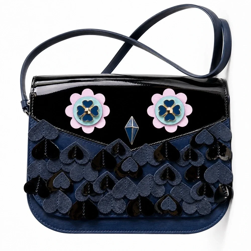 Kate Spade Zibbi Medium Flap Shoulder Bag Nightcap Floral Hearts Crossbody